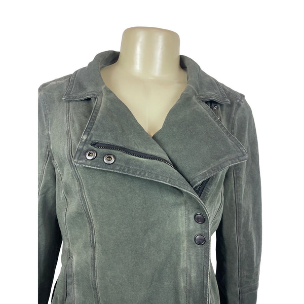Marrakech Women's Olive Green Zip Up Wide Lapel Moto Jacket Sz M