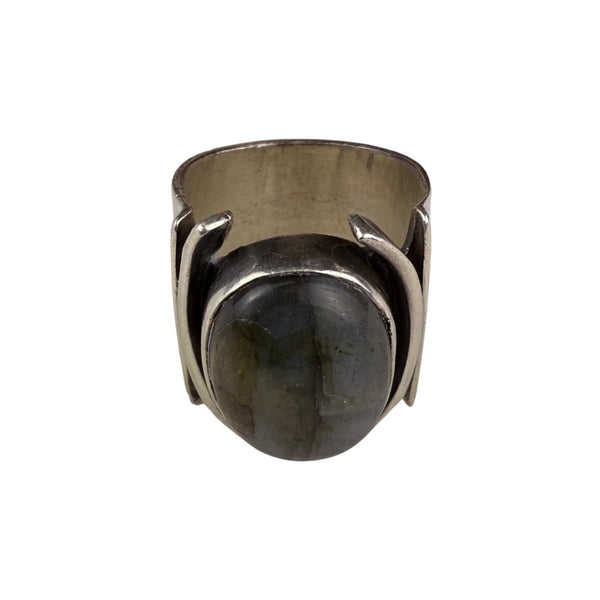 Vintage Sterling Silver Unisex Statement Ring With Labradorite Gemstone Size 8