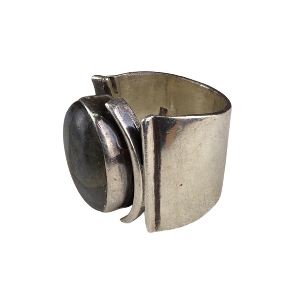 Vintage Sterling Silver Unisex Statement Ring With Labradorite Gemstone Size 8