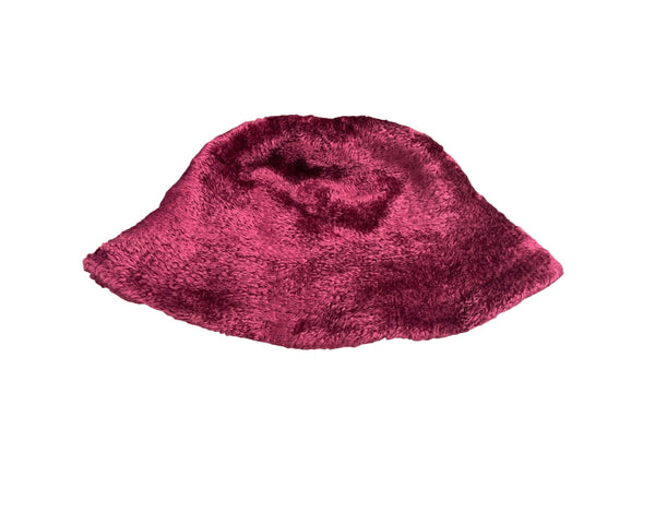 Liz Claiborne Faux Fur Plush Burgundy Bucket Hat Winter Accessory Made In Taiwan