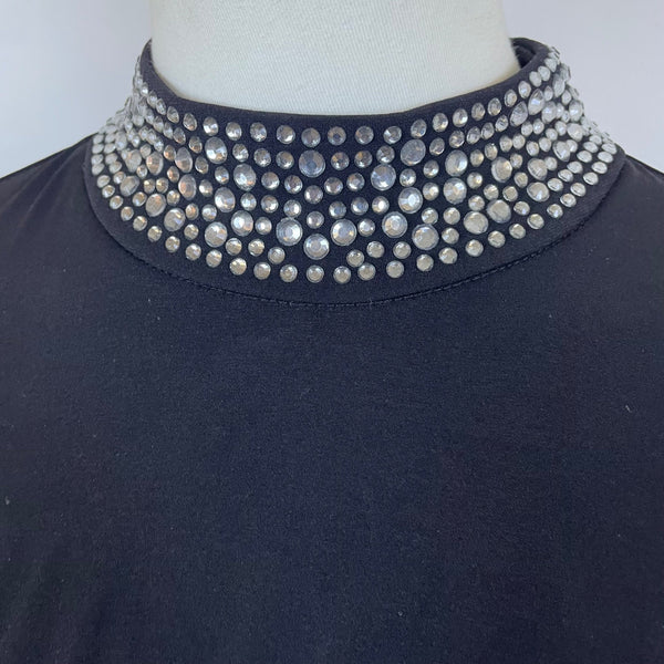 Susan Graver Womens Black Long Sleeve Rhinestone Embellished Mock Neck Top Sz M