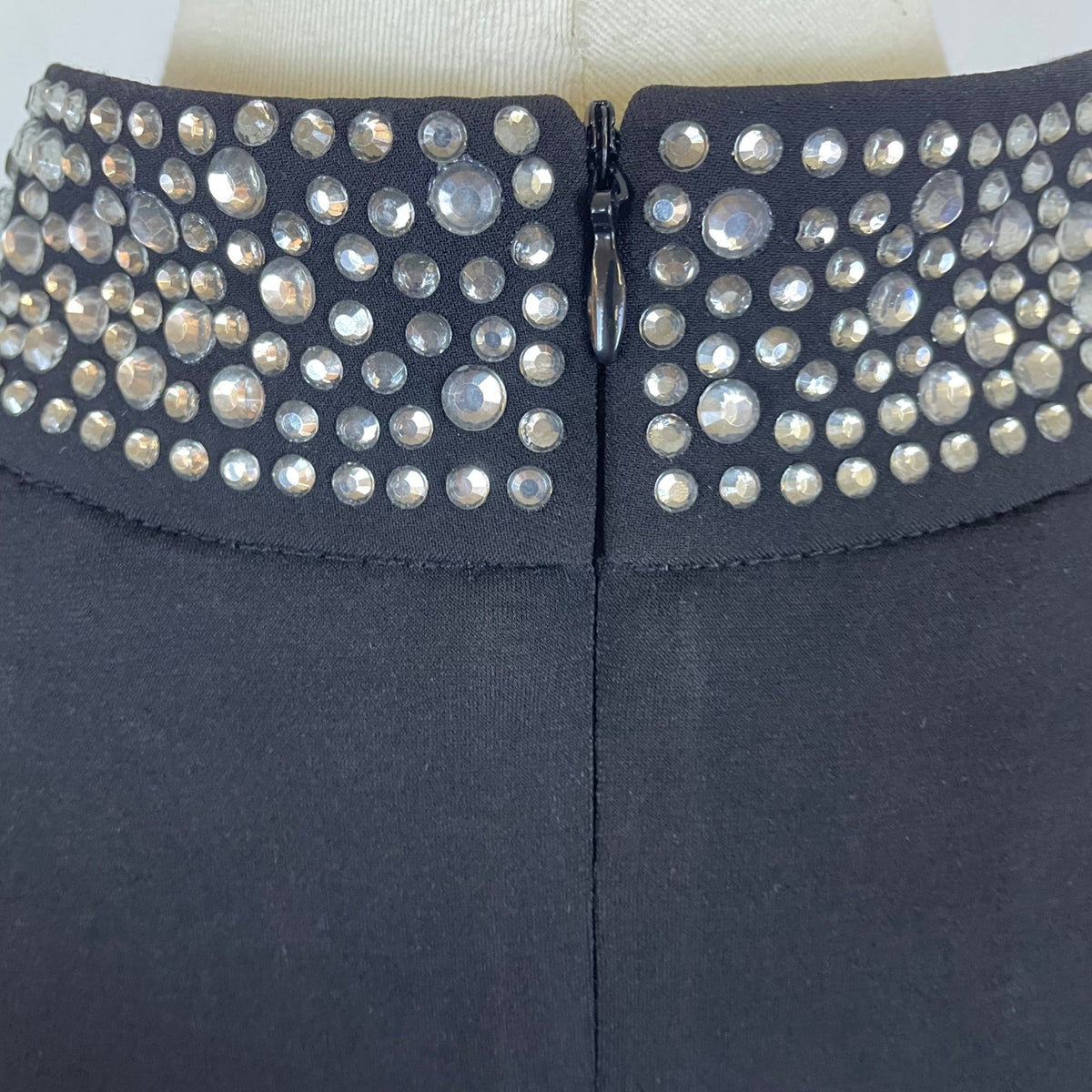 Susan Graver Womens Black Long Sleeve Rhinestone Embellished Mock Neck Top Sz M