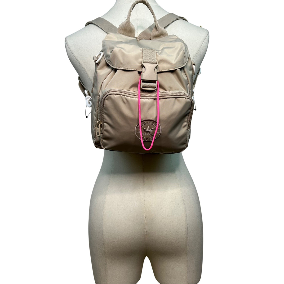 Adidas Women’s Beige Adjustable Straps Embroidered Logo Travel Mini Backpack
