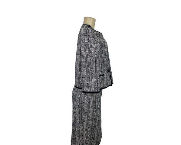 Talbots Black & White Tweed Two-Piece Suit With Skirt & Button-Up Jacket Sz 8