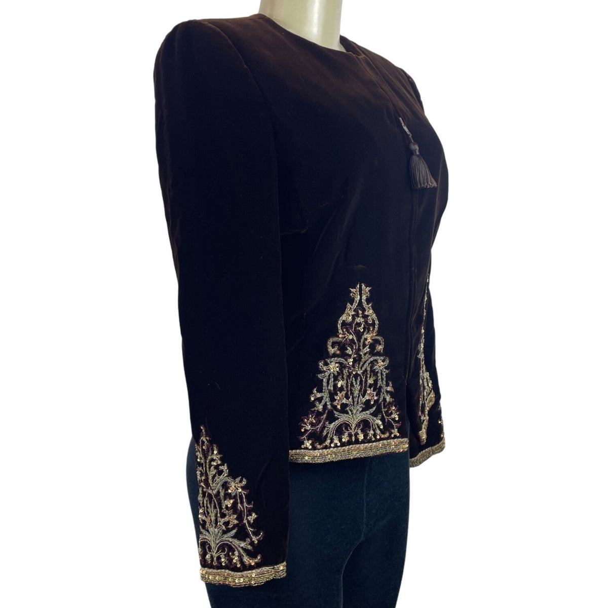 Oscar de la Renta Neiman Marcus Women's Brown Embroidered Velvet Blazer Size 8