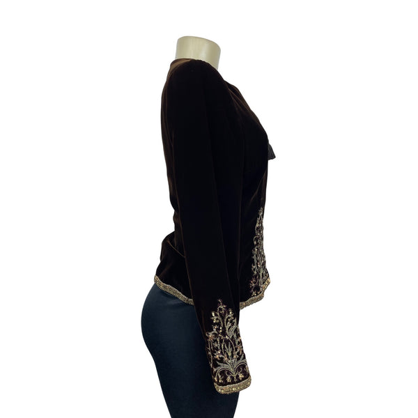 Oscar de la Renta Neiman Marcus Women's Brown Embroidered Velvet Blazer Size 8
