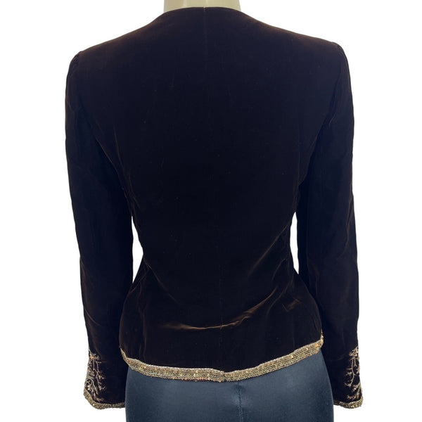 Oscar de la Renta Neiman Marcus Women's Brown Embroidered Velvet Blazer Size 8