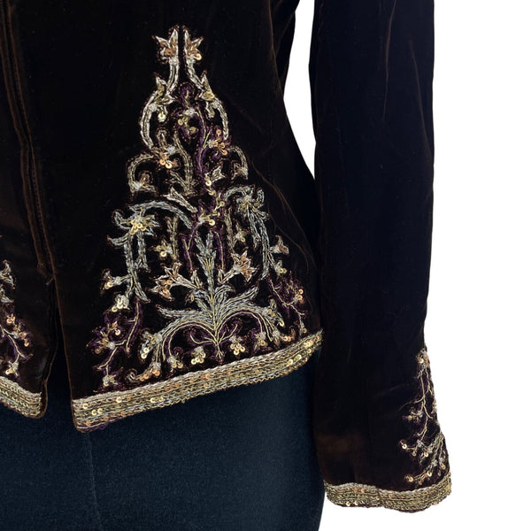Oscar de la Renta Neiman Marcus Women's Brown Embroidered Velvet Blazer Size 8