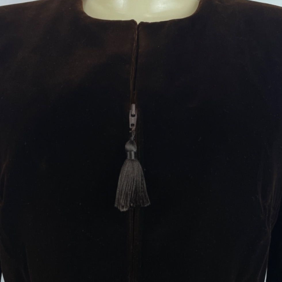 Oscar de la Renta Neiman Marcus Women's Brown Embroidered Velvet Blazer Size 8