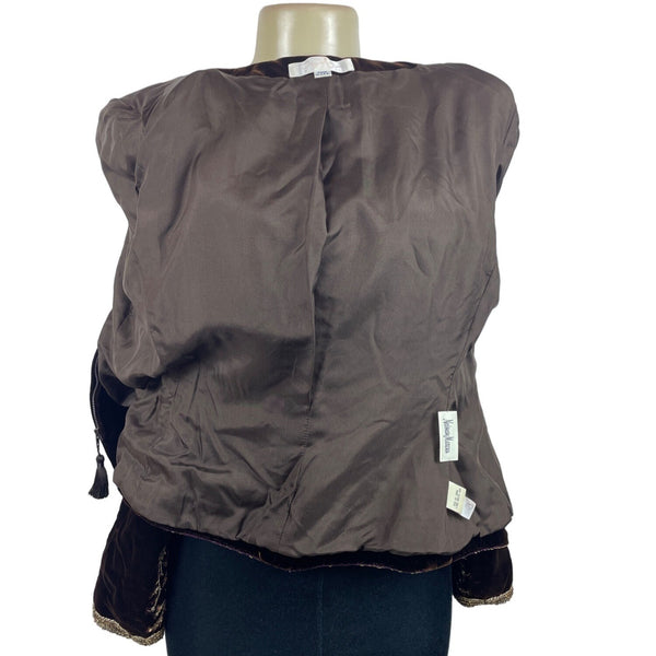 Oscar de la Renta Neiman Marcus Women's Brown Embroidered Velvet Blazer Size 8