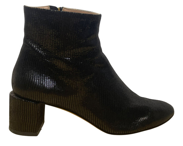 Dear Frances Women’s Black Leather Block Heel Snake-Embossed Ankle Boots Size 7