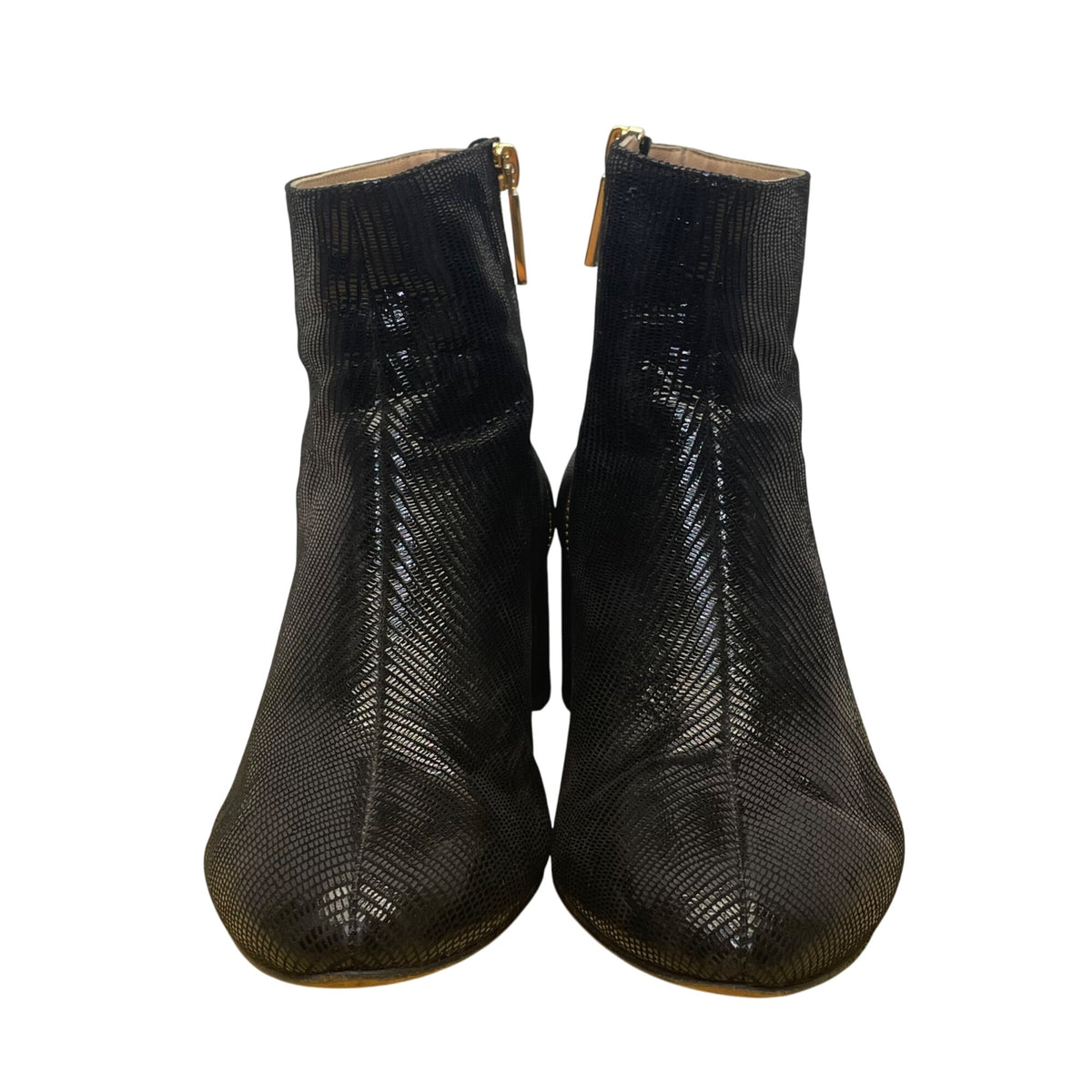 Dear Frances Women’s Black Leather Block Heel Snake-Embossed Ankle Boots Size 7