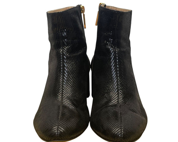 Dear Frances Women’s Black Leather Block Heel Snake-Embossed Ankle Boots Size 7