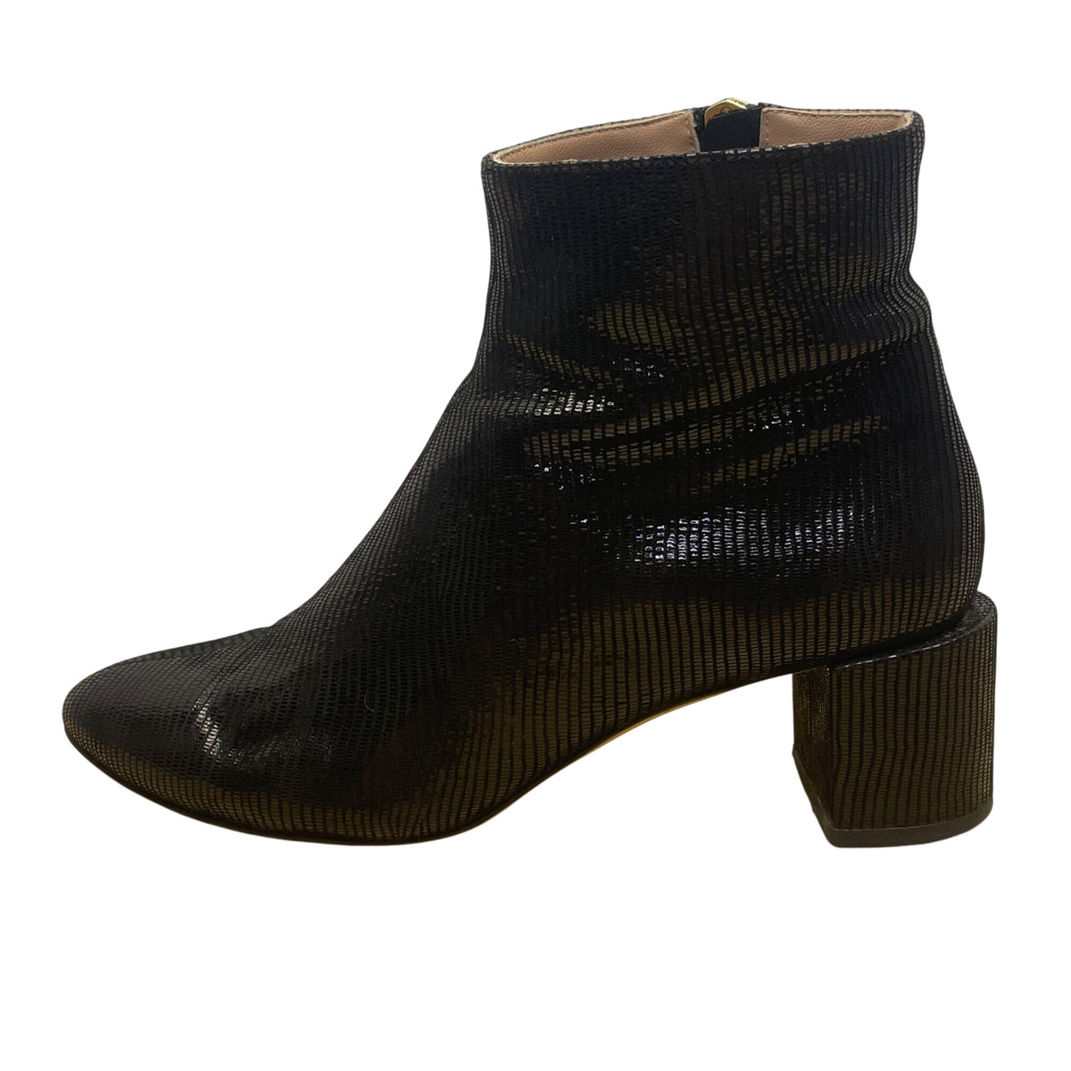 Dear Frances Women’s Black Leather Block Heel Snake-Embossed Ankle Boots Size 7