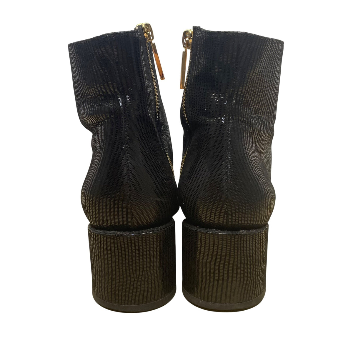 Dear Frances Women’s Black Leather Block Heel Snake-Embossed Ankle Boots Size 7