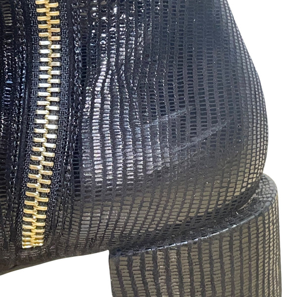 Dear Frances Women’s Black Leather Block Heel Snake-Embossed Ankle Boots Size 7