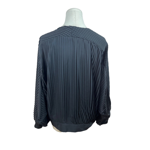 Cattiva By Mava Jornot Black Pleated Blouse With Textured Sleeves Sz 14