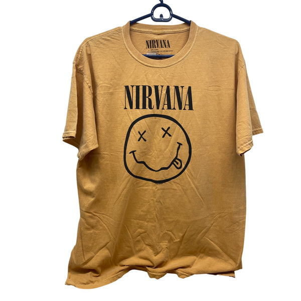 Nirvana Mens Mustard Cotton T-Shirt Large Graphic Logo Print Casual Wear