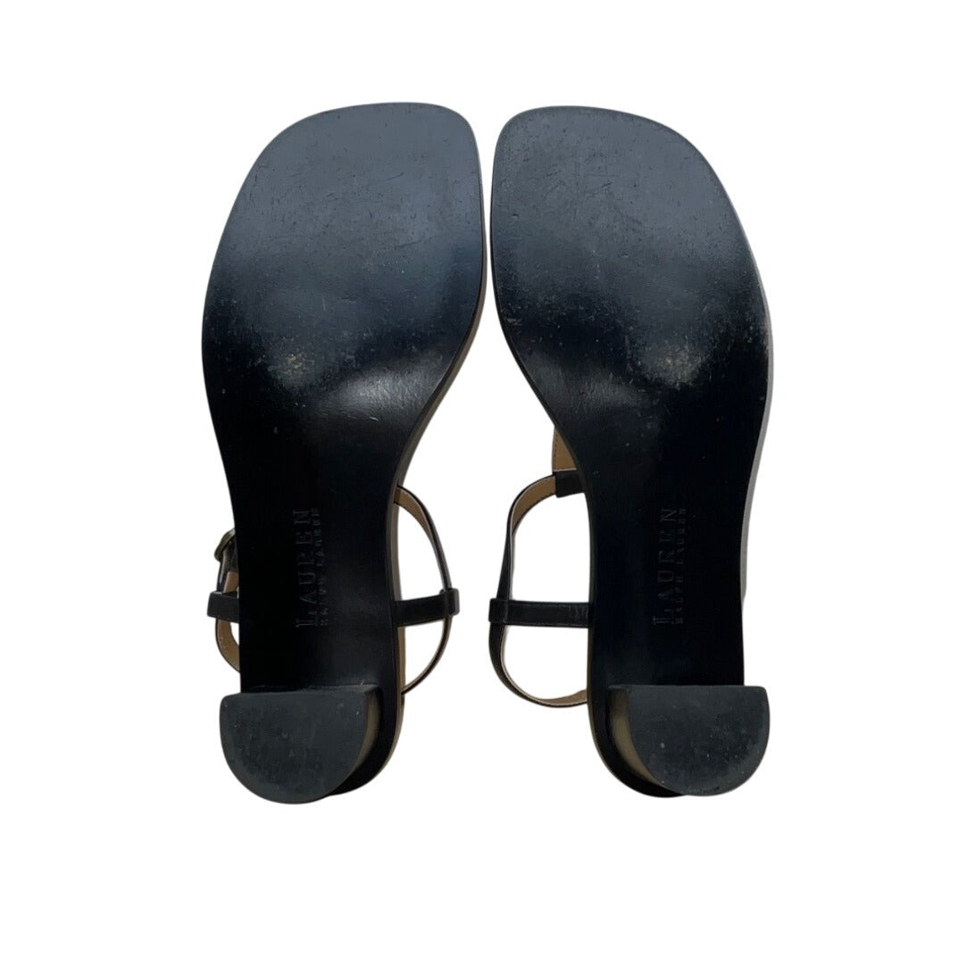 Lauren Ralph Lauren Women's Black Napa Leather Fabiola Heeled Sandals Sz 10B