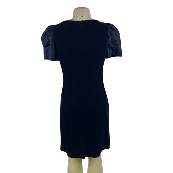 Rickie Freeman Terijon Women's Black Satin Sleeve Sheath Dress Elegant Size 8