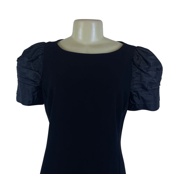 Rickie Freeman Terijon Women's Black Satin Sleeve Sheath Dress Elegant Size 8