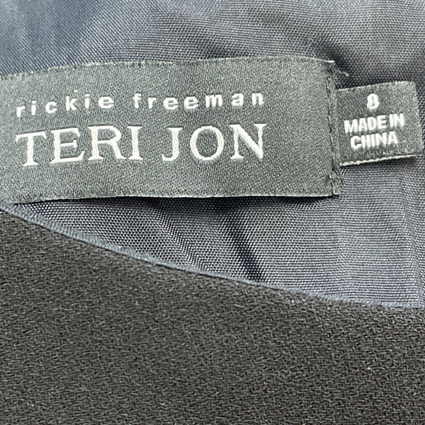 Rickie Freeman Terijon Women's Black Satin Sleeve Sheath Dress Elegant Size 8