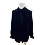 Talbots Petite Black Velvet Long-Sleeve Blouse With Ruffled Collar Sz PL - New