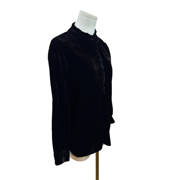 Talbots Petite Black Velvet Long-Sleeve Blouse With Ruffled Collar Sz PL - New