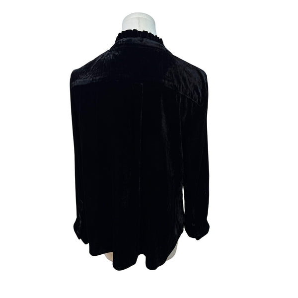 Talbots Petite Black Velvet Long-Sleeve Blouse With Ruffled Collar Sz PL - New