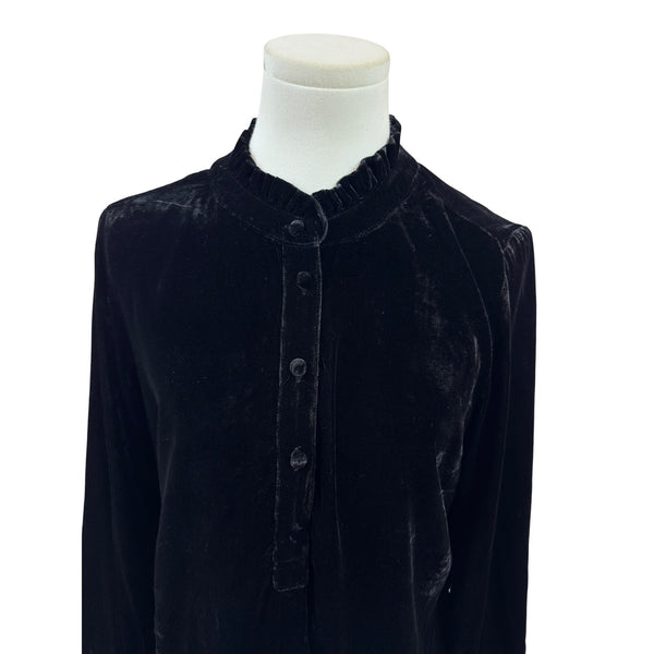 Talbots Petite Black Velvet Long-Sleeve Blouse With Ruffled Collar Sz PL - New