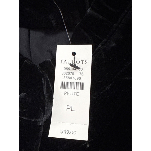 Talbots Petite Black Velvet Long-Sleeve Blouse With Ruffled Collar Sz PL - New