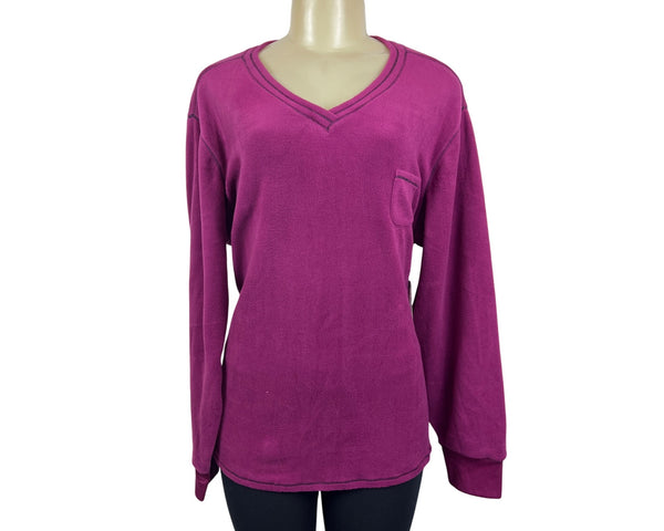 Jaclyn Intimates Magenta V-Neck Fleece Womens Sweatshirt Sz 2X - New
