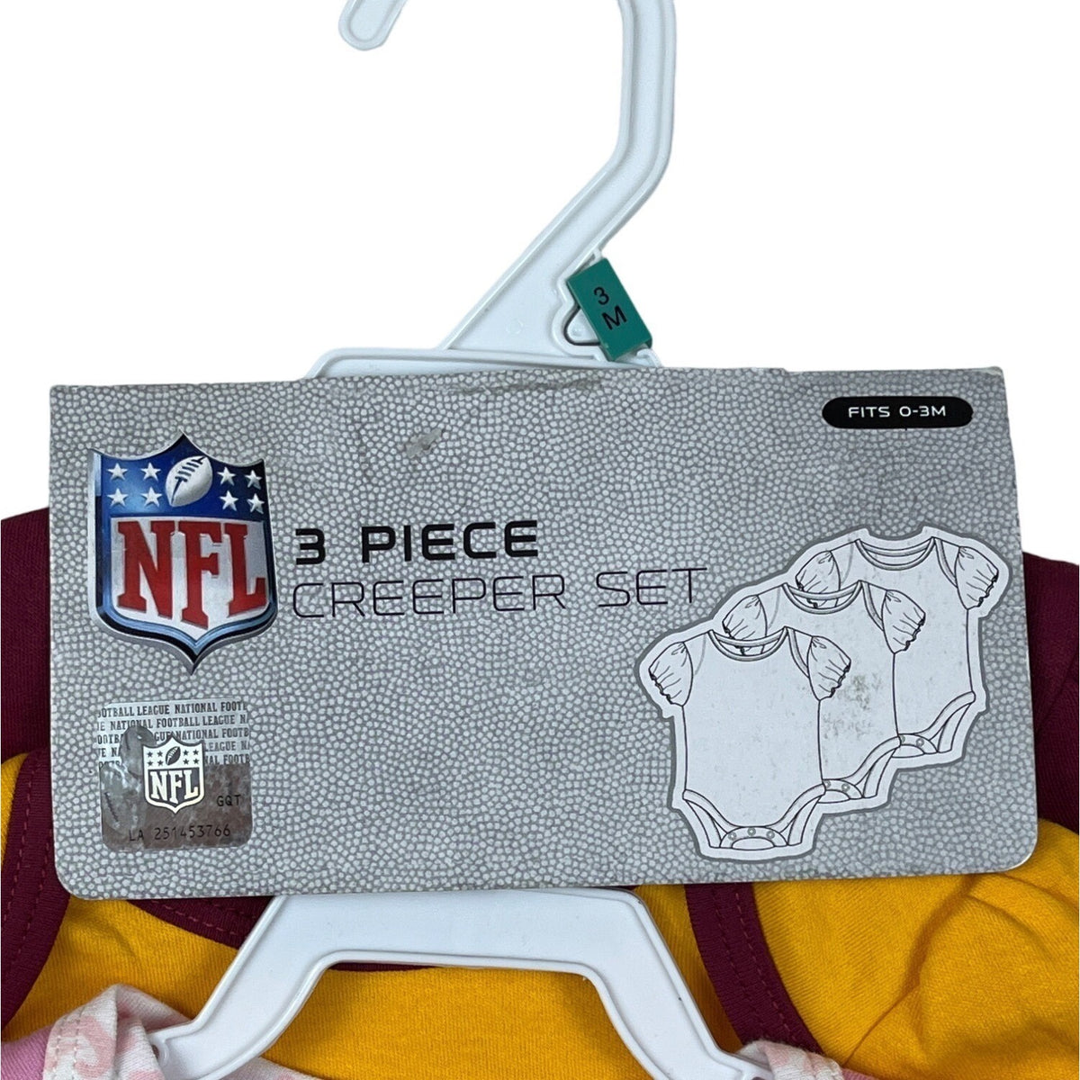 NFL Team Apparel Toddler Red Pink Yellow 3 Piece Baby Jumpsuit Sz 0-3M - NWT