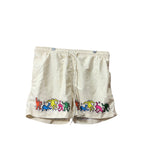 Keith Haring Mens Beige Nylon Graphic Swim Shorts Colorful Dancing Figures Medium