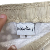 Keith Haring Mens Beige Nylon Graphic Swim Shorts Colorful Dancing Figures Medium