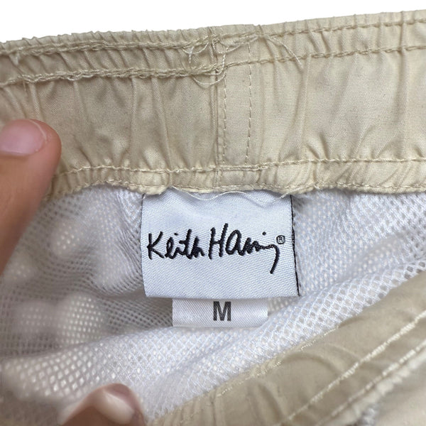 Keith Haring Mens Beige Nylon Graphic Swim Shorts Colorful Dancing Figures Medium