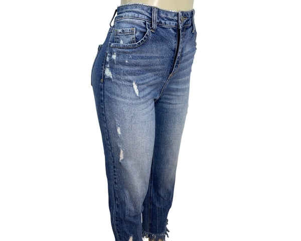 Cello Womens Distressed High-Waisted Cropped Denim Jeans With Frayed Hem Size 11