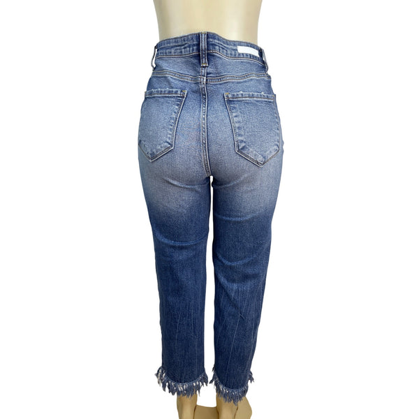 Cello Womens Distressed High-Waisted Cropped Denim Jeans With Frayed Hem Size 11