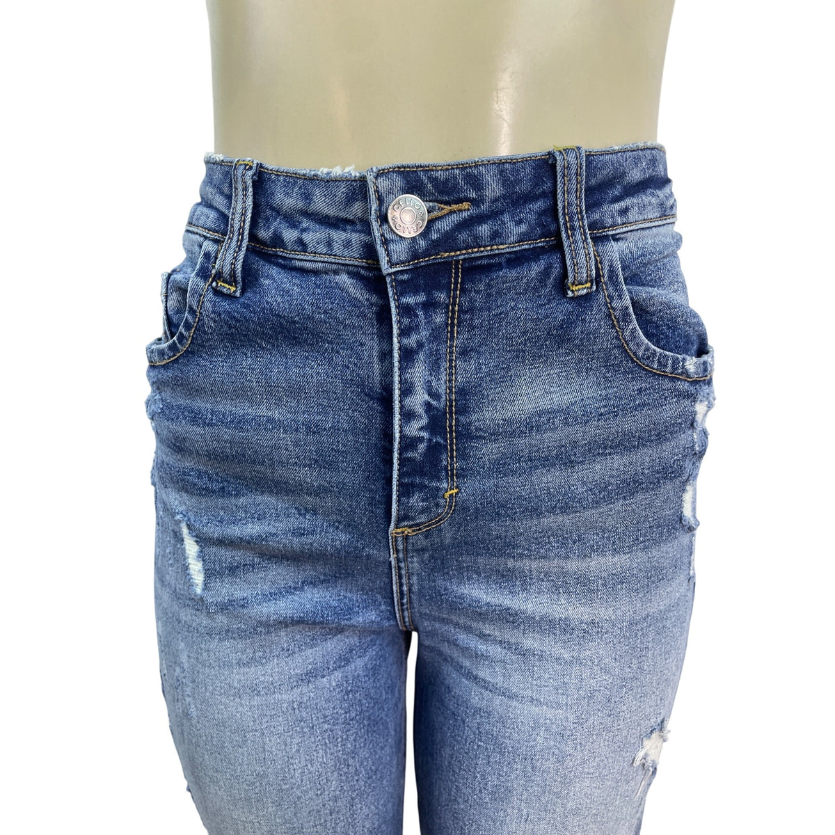 Cello Womens Distressed High-Waisted Cropped Denim Jeans With Frayed Hem Size 11