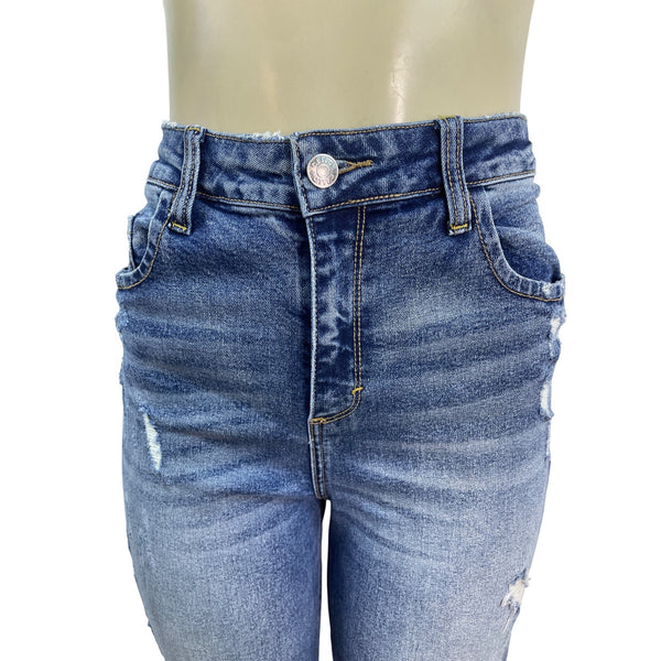 Cello Womens Distressed High-Waisted Cropped Denim Jeans With Frayed Hem Size 11