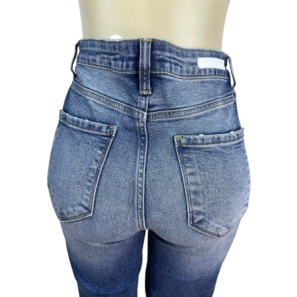 Cello Womens Distressed High-Waisted Cropped Denim Jeans With Frayed Hem Size 11