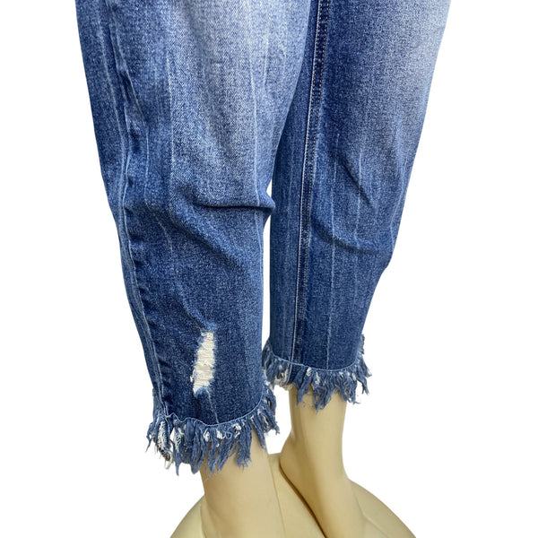 Cello Womens Distressed High-Waisted Cropped Denim Jeans With Frayed Hem Size 11