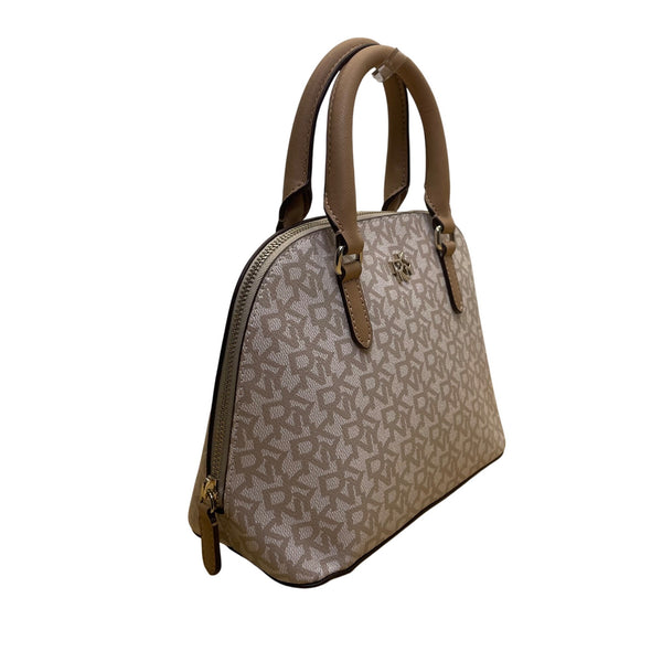 Dkny Women’s Grey Coated Canvas Monogram Dome With Crossbody Strap Clutch Bag