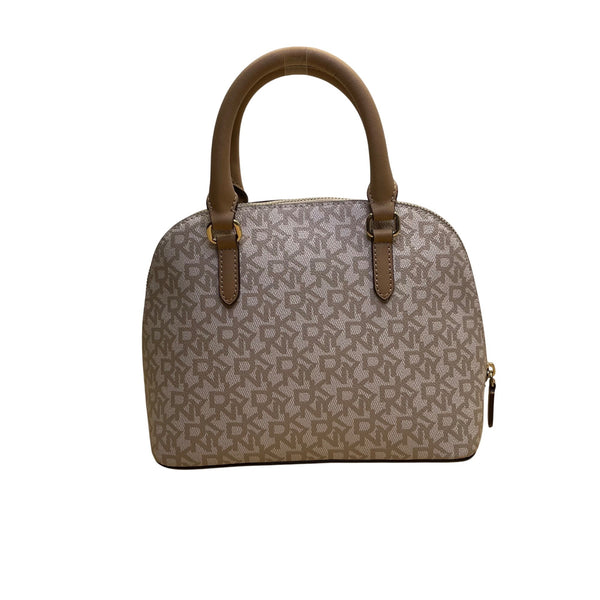Dkny Women’s Grey Coated Canvas Monogram Dome With Crossbody Strap Clutch Bag