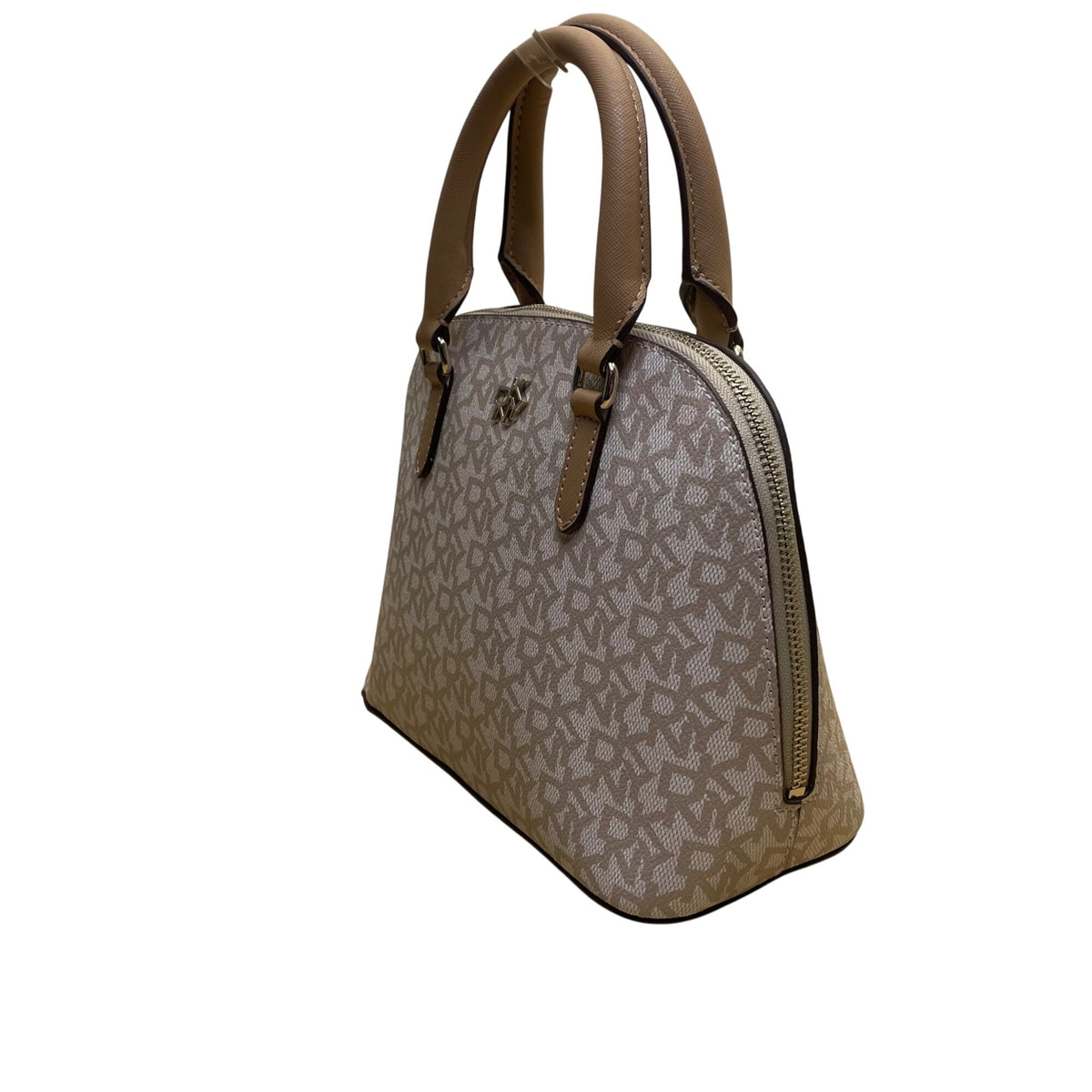 Dkny Women’s Grey Coated Canvas Monogram Dome With Crossbody Strap Clutch Bag