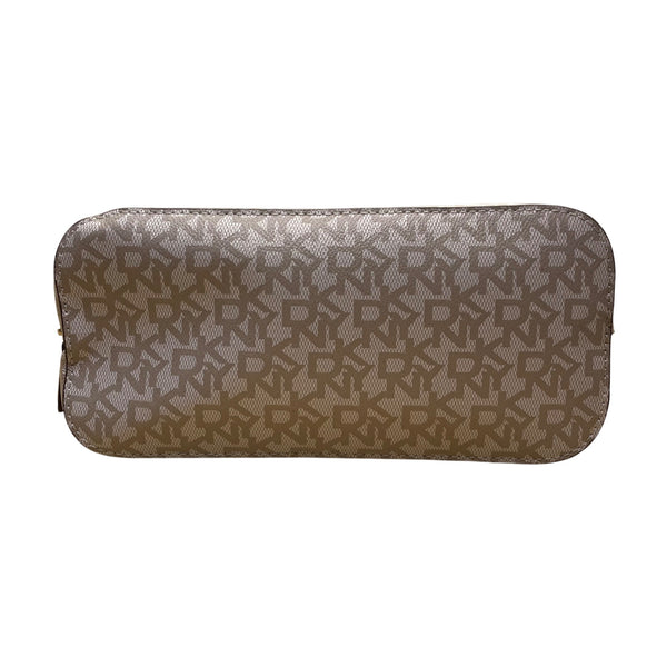 Dkny Women’s Grey Coated Canvas Monogram Dome With Crossbody Strap Clutch Bag