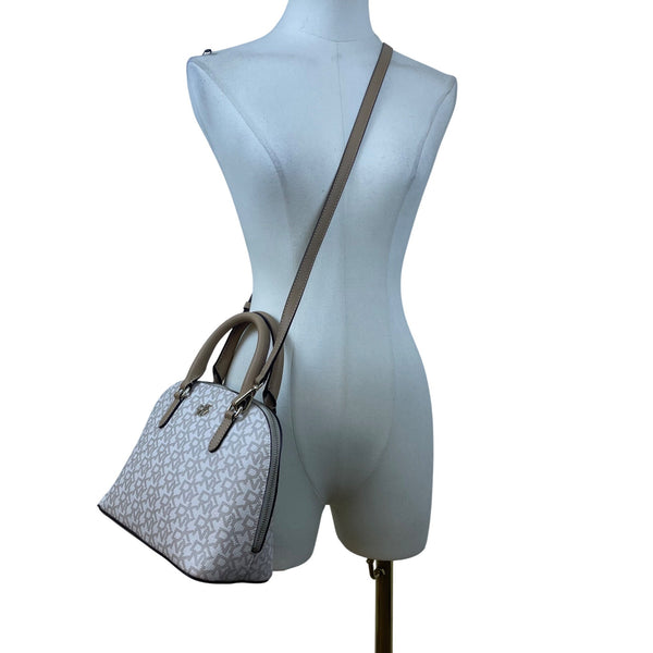 Dkny Women’s Grey Coated Canvas Monogram Dome With Crossbody Strap Clutch Bag