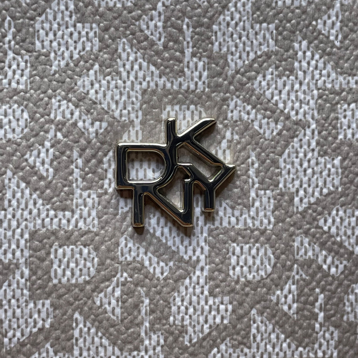 Dkny Women’s Grey Coated Canvas Monogram Dome With Crossbody Strap Clutch Bag