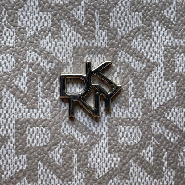 Dkny Women’s Grey Coated Canvas Monogram Dome With Crossbody Strap Clutch Bag