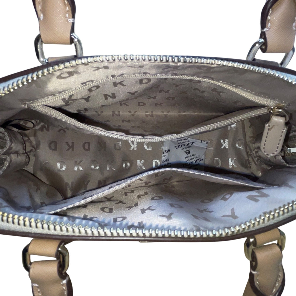 Dkny Women’s Grey Coated Canvas Monogram Dome With Crossbody Strap Clutch Bag